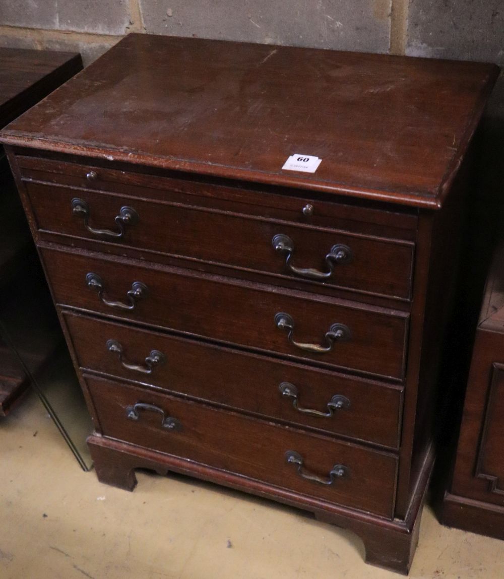 A small mahogany chest fitted brushing slide and four long drawers, width 62cm